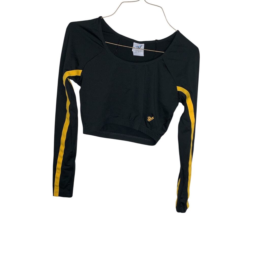 Varsity Spirit Black Yellow Stripe Crop Top Long Sleeve Athletic Cheer Sz L